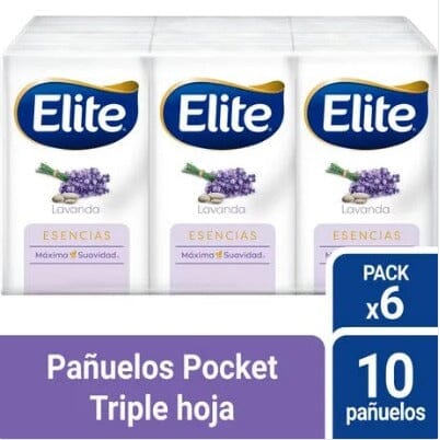 Pañuelos Elite "Paquete de 6 unidades Lavanda" de 10 pañuelos c/u Elite